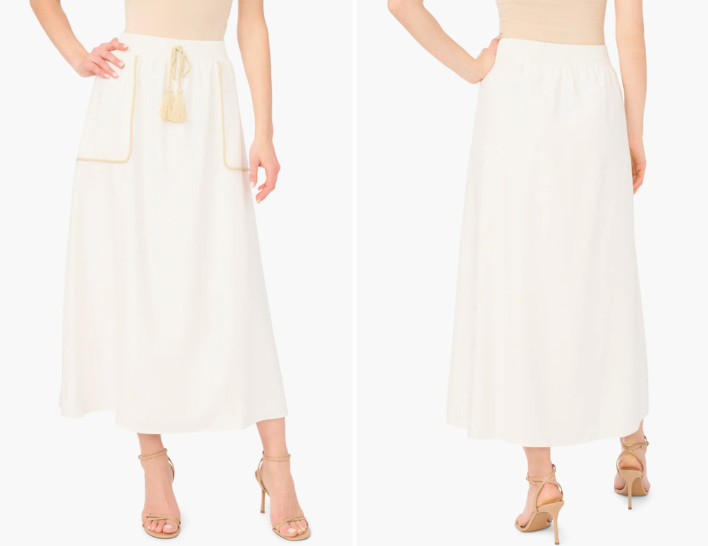 PARKER Rope Trim Maxi Skirt Large L Ivory Tassel Gold Trim Boho Coastal NWT